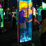The outdoor Prismatica installation in Manhattan consists of 25 six-foot-tall pivoting prisms
